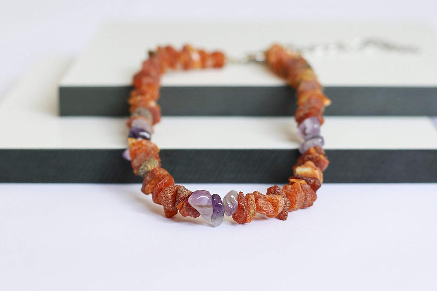 Amethyst-Decorated Baltic Amber Necklace - Tick Protection for Pets