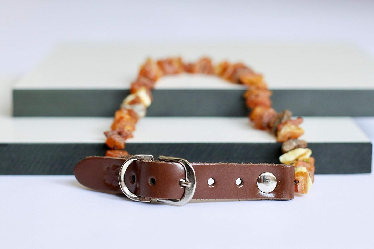 Adjustable Leather Amber Pet Collar - Organic Tick & Flea Repellent